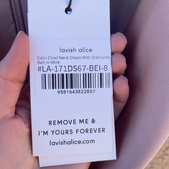 NWT - Lavish Alice Mink Satin Cowl Neck Midi Dress -4 - Picture 7 of 7